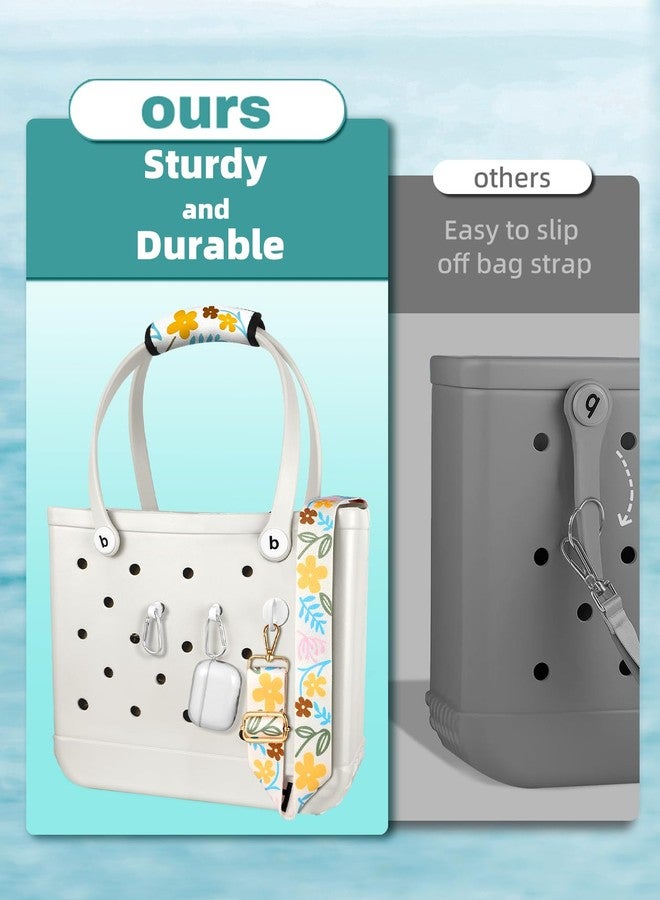 Toykee Bag Strap Crossbody for Bogg Bag Accessories - Charms Shoulder Strap Neoprene Luggage Handle Wrap for Suitcase & 2 Key Holders Simple Flower - Image 4